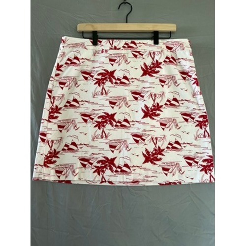 Talbots Petite Red White‎ Sailboat Palm Tree Toile Skirt 16P Tropical Coastal